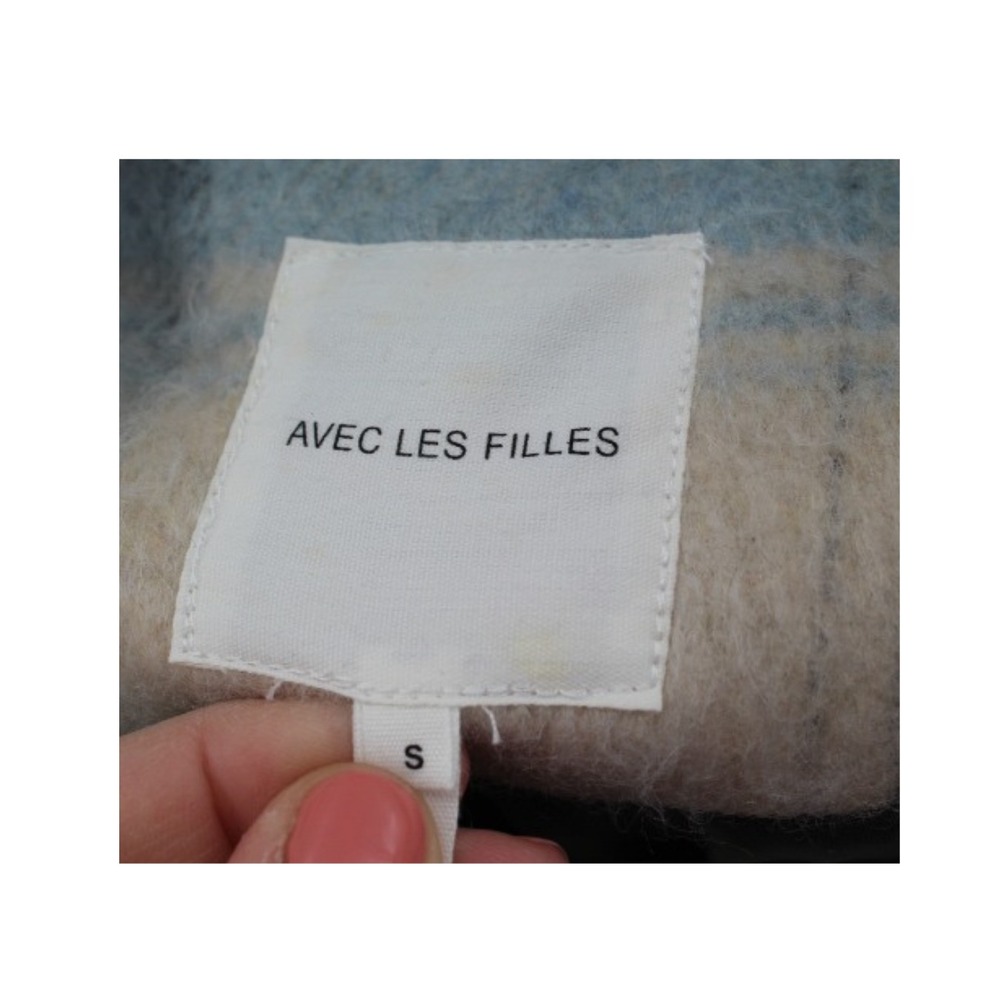 Avec Les Filles Oversized Plaid Longline Coat S Cream Olive Wool Blend - Picture 6 of 7